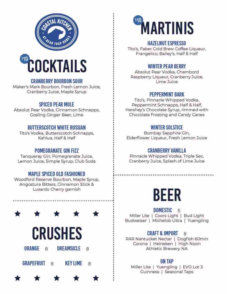 Coastal Kitchen Ocean City Bar Restuarant with Cocktails Martinis Beer and Crushes